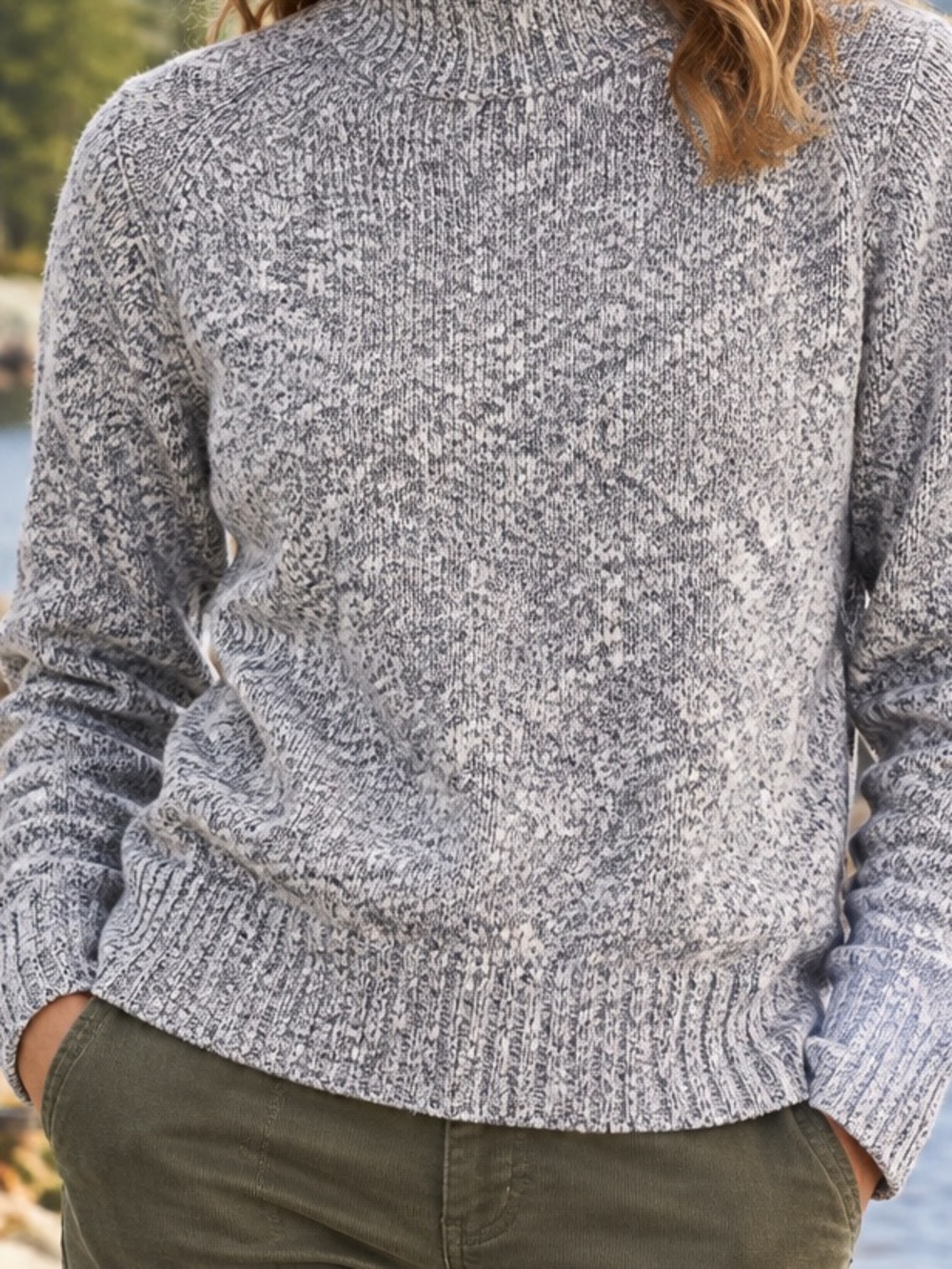L.L. Bean 100% cotton women’s Gray Marled Turtleneck mock neck Sweater XL P